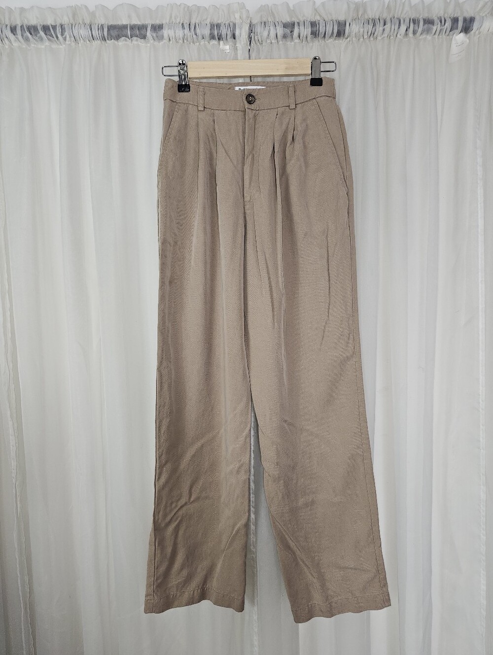 Reformation Mason High-Waist Pleated Wide-Leg Trousers Khaki Tan 4 Petite